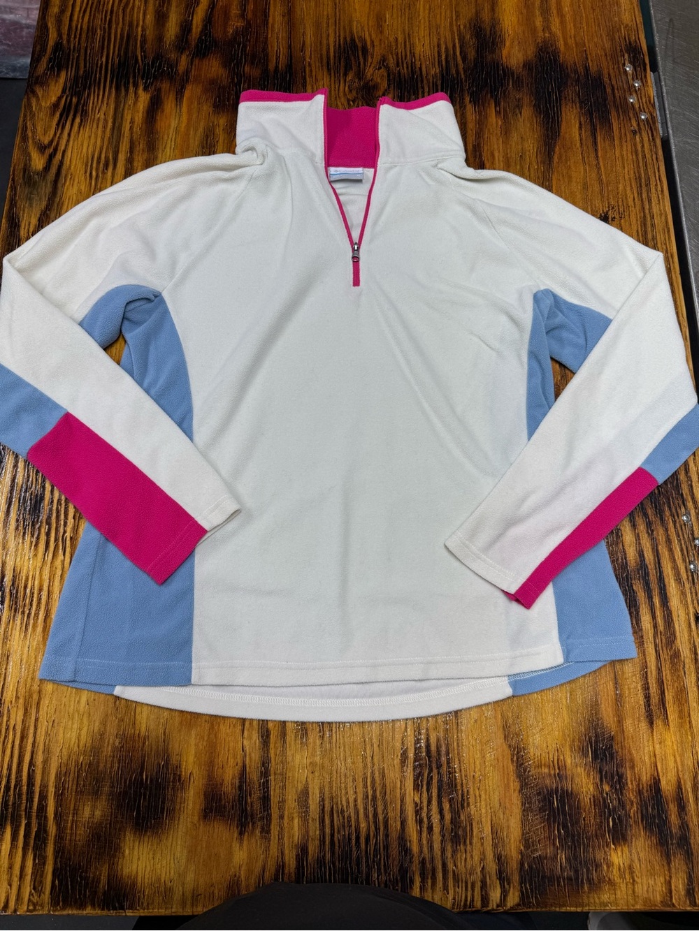 Columbia Cream Quarter-Zip Pullover with Pink & Blue Accents